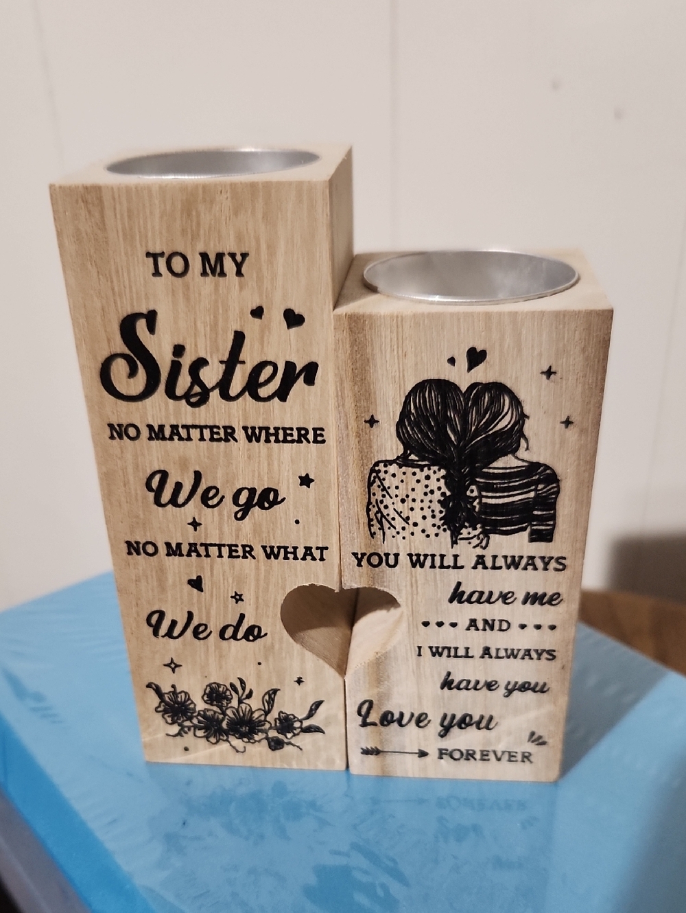 Sister Wood Tealight Candle Holder Set - Natural Wood